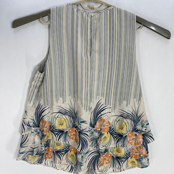 Entro Womens Tank Top Blouse Medium M Blue Yellow Green Floral Flowy - Picture 2 of 6